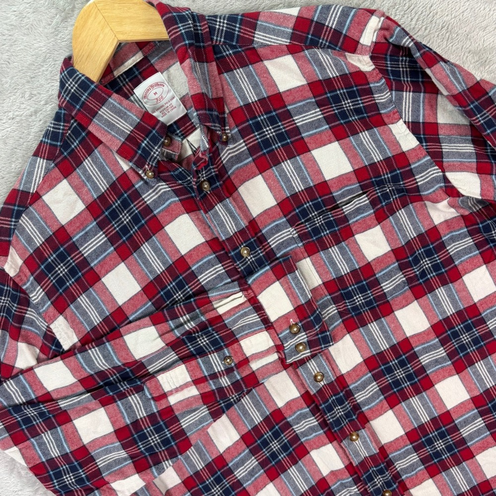 Brooks Brothers‎ 346 Men's Flannel Shirt Red Blue Plaid Button Down Cotton Sz M